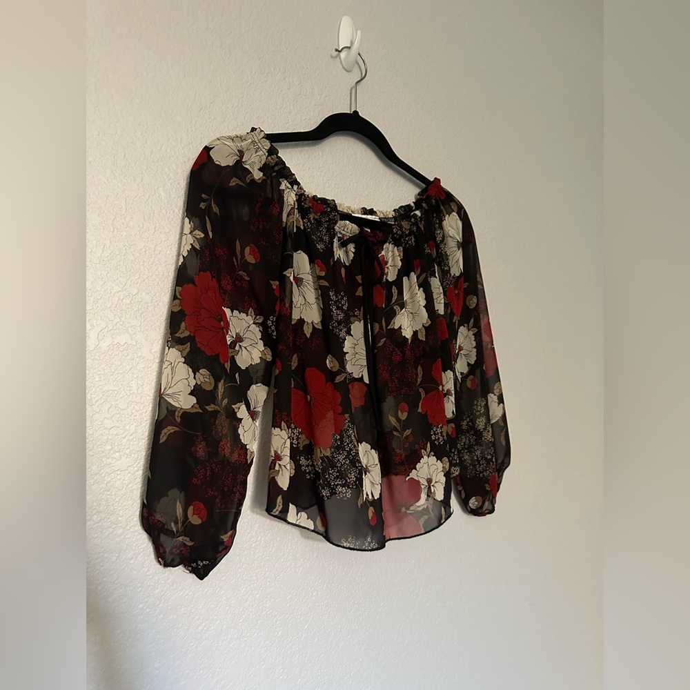Black January 7 Blouse with Floral Designs